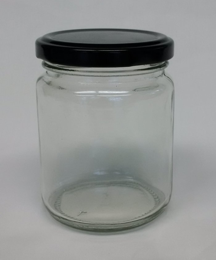 8oz. clear straight side jar with 63TW Black Metal Lid (12pk)