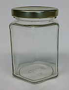 9oz. glass Hex jar with 63TW Gold Metal Lid (12pk)