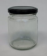 8oz. clear straight side jar with 63TW Black Metal Lid (12pk)