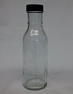 12 oz. (355ml) clear ring neck sauce bottle with Black plastic Lid (12pk)